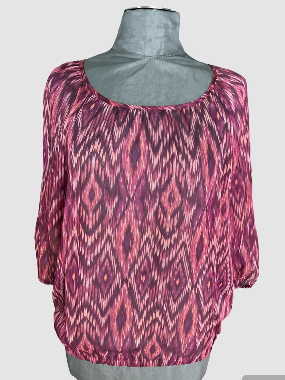 Apt 9 Geometric Diamond Ikat Print Peasant Blouse, Size M